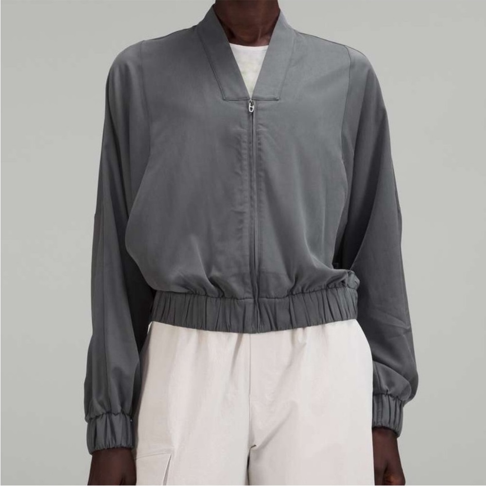 Lululemon LAB Oversized-Fit Short Track Jacket Women Size 12 Full Zip Grey Blue
